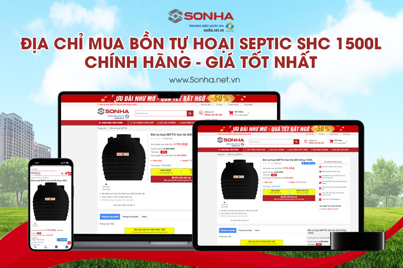 Sonha.net.vn - Địa chỉ uy tín mua bể phốt Sơn Hà SHC đứng 1500L