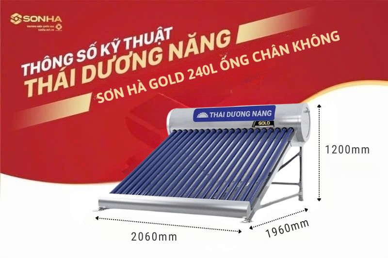 Kích thước thái dương năng gold 240L