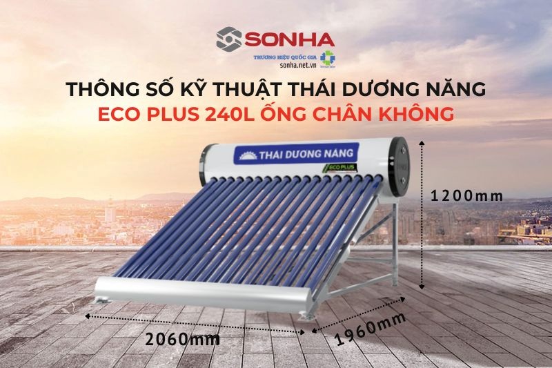Kích thước của thái dương năng Eco Plus 240L ống chân không