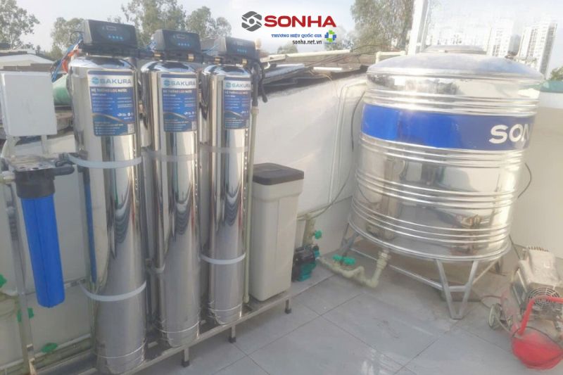 Lắp đặt combo bồn nước inox và lọc tổng đầu nguồn xử lý nước sinh hoạt